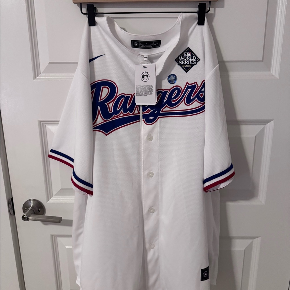 Nike White World Series Jersey with Blue and Red Accents